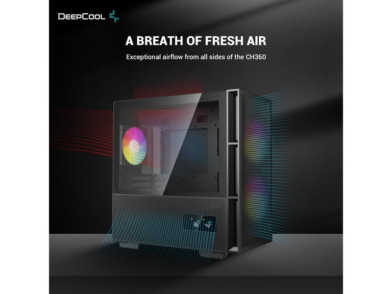 DeepCool CH360 DIGITAL mATX Airflow case, Dual Status Display, 2x Pre-Installed