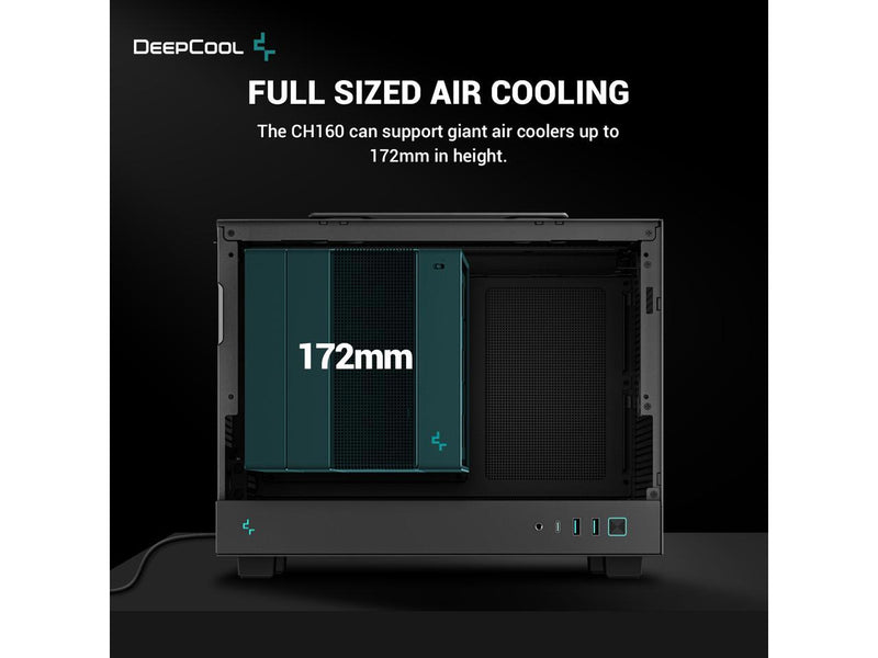 DeepCool CH160 Mini-ITX PC Case, High Airflow Mesh Panels, Full-Sized Air Cooler