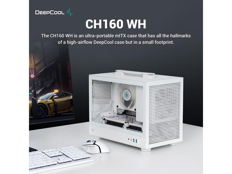 DeepCool CH160 WH Mini-ITX PC Case, High Airflow Mesh Panels, Full-Sized Air