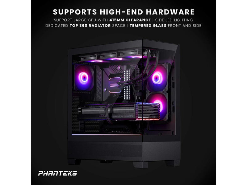 Phanteks XT View, Mid-Tower Gaming Chassis, Tempered Glass Front and Side