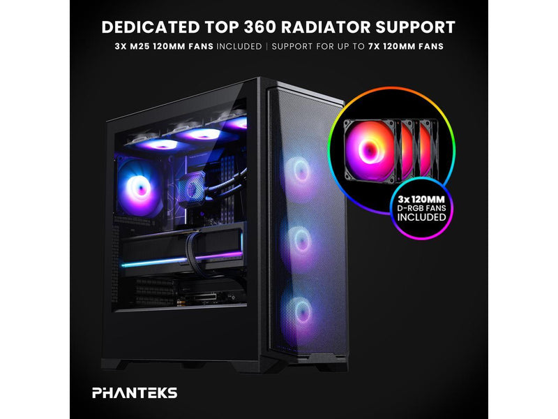 Phanteks Eclipse G370A, mid-tower Gaming Chassis, high airflow mesh, 3x M25