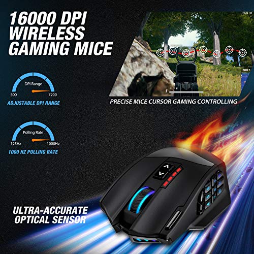 UTECHSMART VENUS PRO RGB WIRELESS MMO GAMING MOUSE 16,000 DPI OPTICAL - BLACK Like New