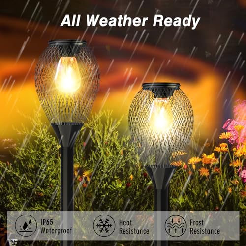ORTINY SOLAR PATHWAY LIGHTS OUTDOOR, 2 PACK IP65 WATERPROOF - BLACK - Like New