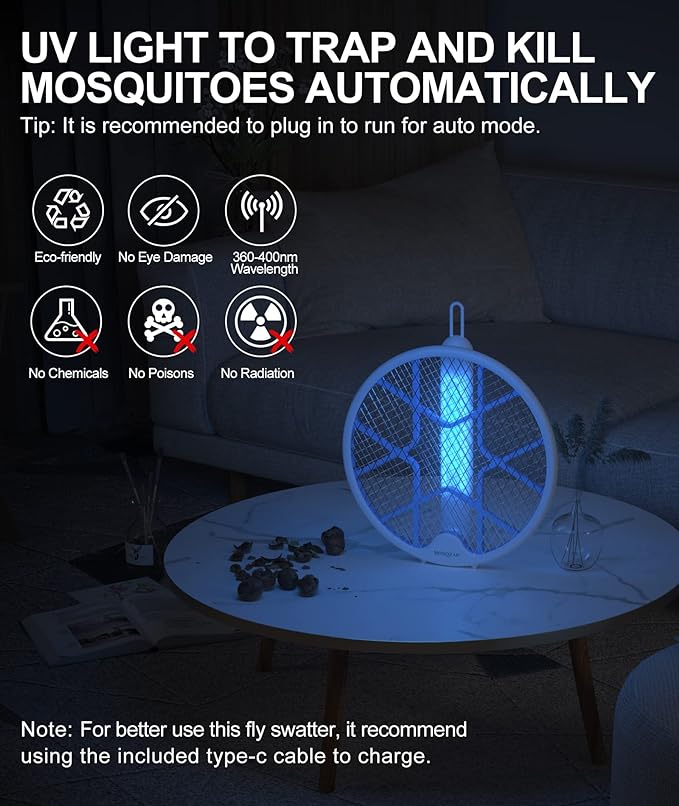 MOSQZAP Electric Fly Swatter Foldable Bug Zapper Out/In door 3,500 Volt (2Pack) Like New