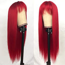 QD-TIZER RED LONG SILKY STRAIGHT WIG BANGS HEAT RESISTANT SYNTHETIC NO LACE WIG - Brand New
