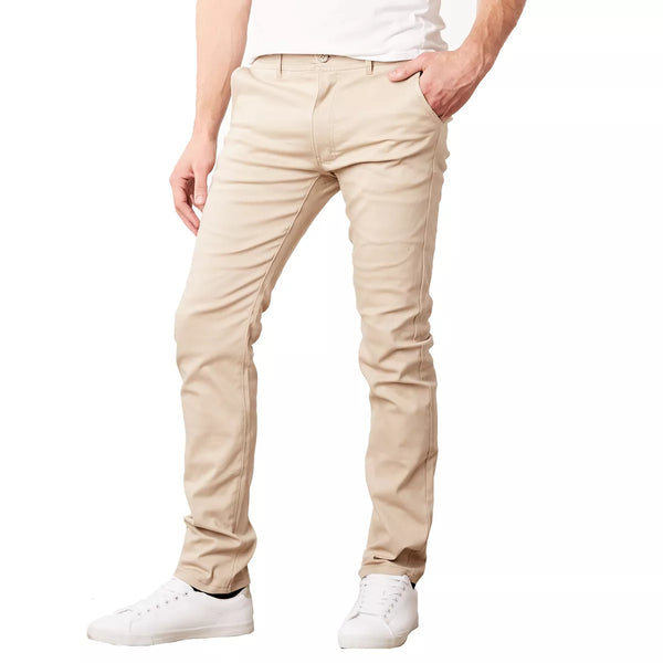 GALAXY BY HARVIC MEN'S COTTON CHINO SLIM FIT CASUAL STRETCH PANTS 32X30 - KHAKI - Brand New
