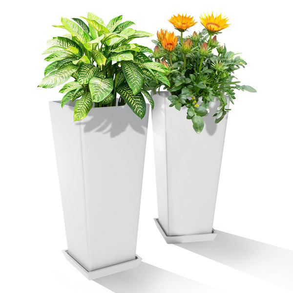 YESUNEED 24" TALL PLANTERS SET OF 2 OUTDOOR INDOOR USE TAPERED FLOWERPOTS WHTE - Like New