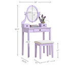 ROUNDHILL FURNITURE MONIYS WOOD MAKEUP VANITY TABLE AND STOOL SET - PURPLE - Like New