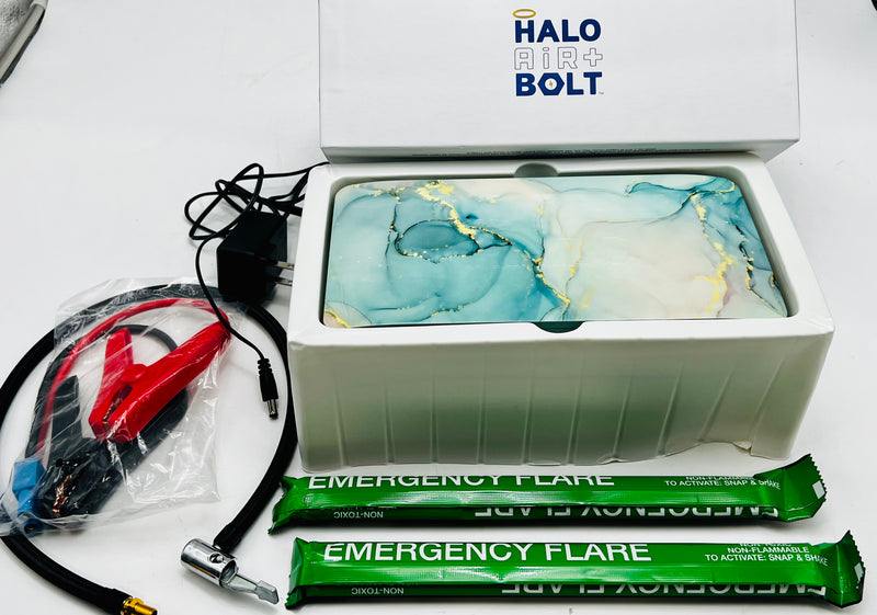 HALO Bolt Air+ Car Jump Starter Air Compressor & RoadsideFlare - BLUE/WHITE/GOLD Like New