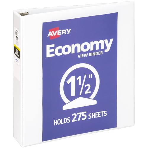 AVERY ECONOMY VIEW 3 RING BINDER, 275-Sheet Capacity , 1 Binder (05726) - WHITE - Like New