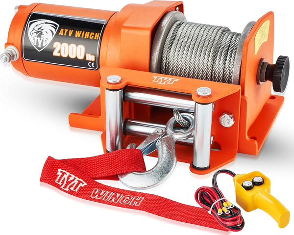 TYT 2000 LB ORANGE ELECTRIC WINCH (2000 LB STEEL CABLE WINCH) - ORANGE - Like New