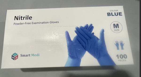 SMART MEDI NITRILE EXAM GLOVES, 100 PCS- MEDIUM - BLUE - Brand New