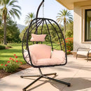 ZZW 1 PERSON EGG CHAIR STAND OUTDOOR WICKER HANGING BEIGE CUSHION - BROWN/BEIGE - Like New