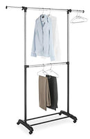Whitmor Adjustable 2-Rod Garment Rack - Rolling Clothes Organizer - Black/Chrome - Like New