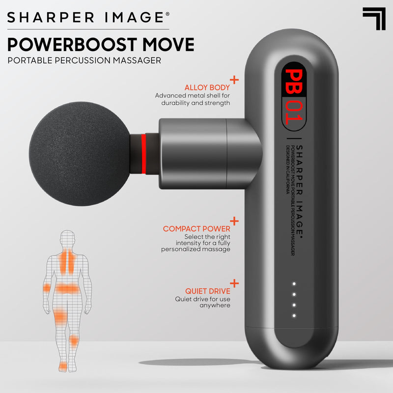 SHARPER IMAGE POWERBOOST MOVE DEEP TISSUE PORTABLE MASSAGE GUN - GRAY - Like New