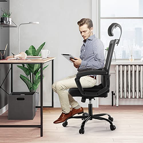 JHK OFFICE HIGH BACK MESH COMPUTER LUMBAR HEIGHT SWIVEL TASK C-6579-BK - BLACK - Like New