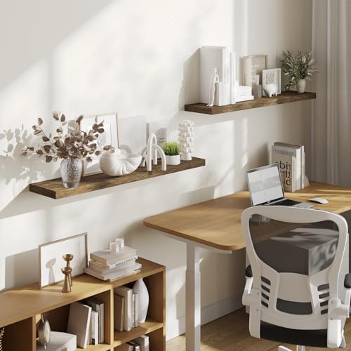 BAMEOS FLOATING SHELVES WALL MOUNTED WOODEN SHELVES SET OF 2 - BOATHOUSE OAK - Like New