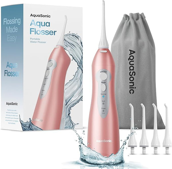 Aquasonic Aqua Flosser Professional Rechargeable Water Flosser 4 Tips Rose Gold Like New