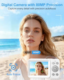 HOOROLA 5K DIGITAL CAMERA 80MP DUAL AUTOFOCUS VLOGGING 2 BATTERIES CS05 - WHITE - Like New