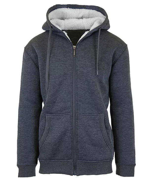 Q-ACTIVE MENS SHERPA LINED FLEECE ZIP-UP HOODIE - SIZE: MEN L - CHARCOAL - Brand New