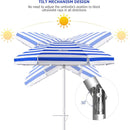 MOVTOTOP 6.5FT BEACH UMBRELLA WITH SAND ANCHOR & TILT MECHANISM - BLUE WHITE - Like New