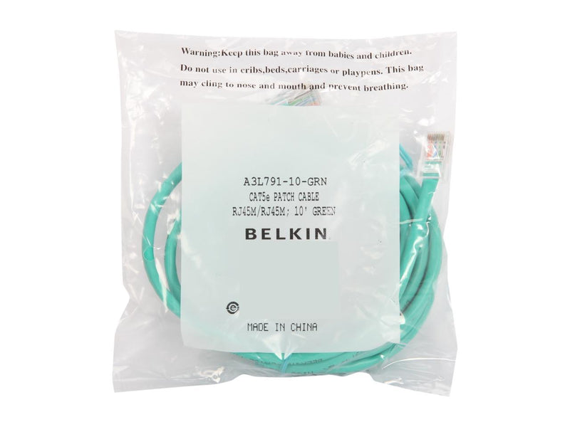 Belkin A3L791-10-GRN 10 ft. Cat 5E Green Patch Network Cable