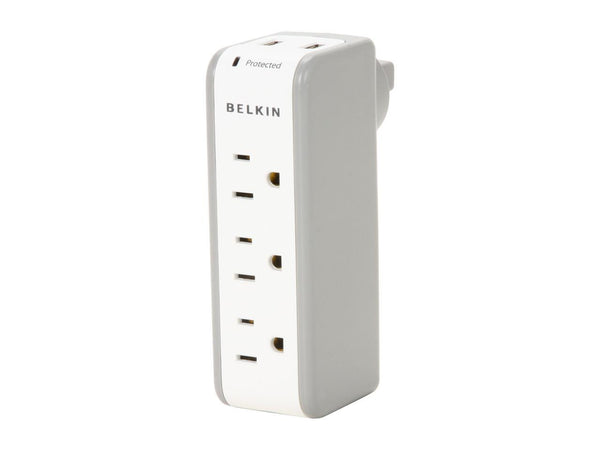 BELKIN BZ103050-TVL Wall Mount 3 Outlets 918 Joules Mini Surge Protector with 2