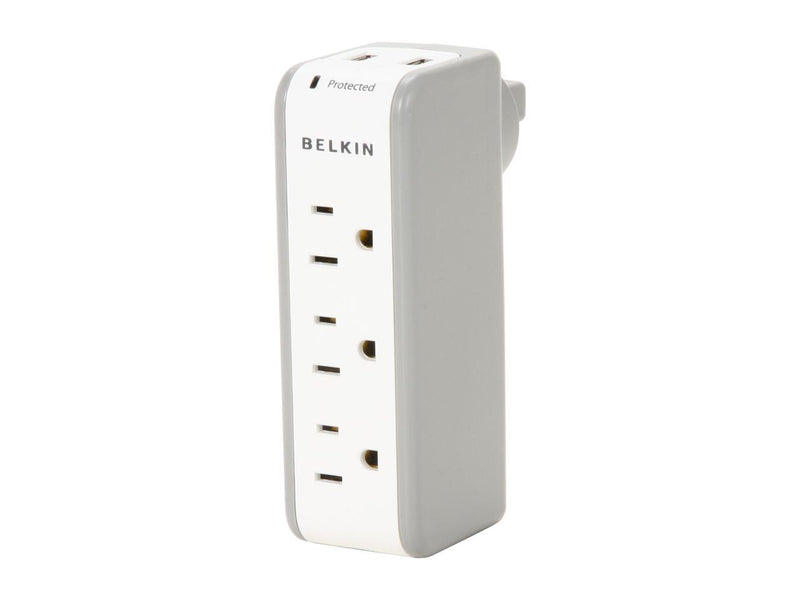 BELKIN BZ103050-TVL Wall Mount 3 Outlets 918 Joules Mini Surge Protector with 2