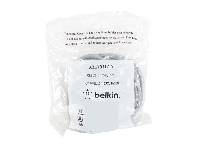 Belkin A3L791B10 10 ft. Cat 5E Gray Patch Cable