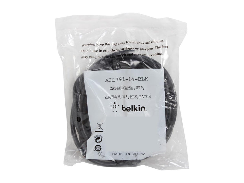 Belkin A3L791-14-BLK 14 ft. Cat 5E Black Patch Cable CAT5e RJ-45M / RJ-45M