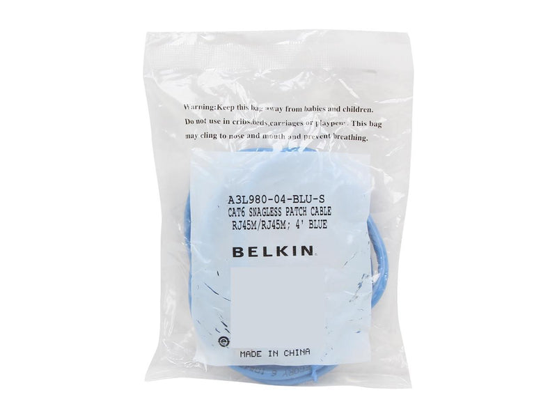 Belkin A3L980-04-BLU-S 4 ft. Cat 6 Blue Patch Cable CAT6 Snagless RJ-45M /