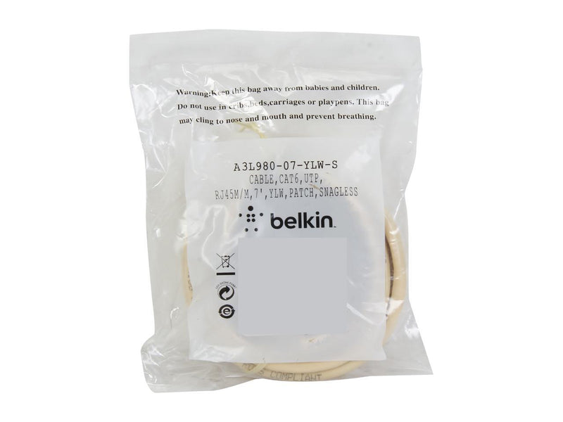 Belkin A3L980-07-YLW-S 7 ft. Cat 6 Yellow Patch Cable CAT6 Snagless RJ-45M /