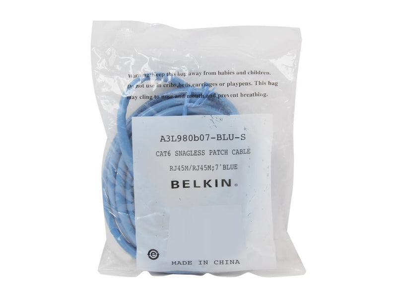 Belkin A3L980b07-BLU-S 7 ft. Cat 6 Blue Patch Cable CAT6 Snagless RJ-45M /