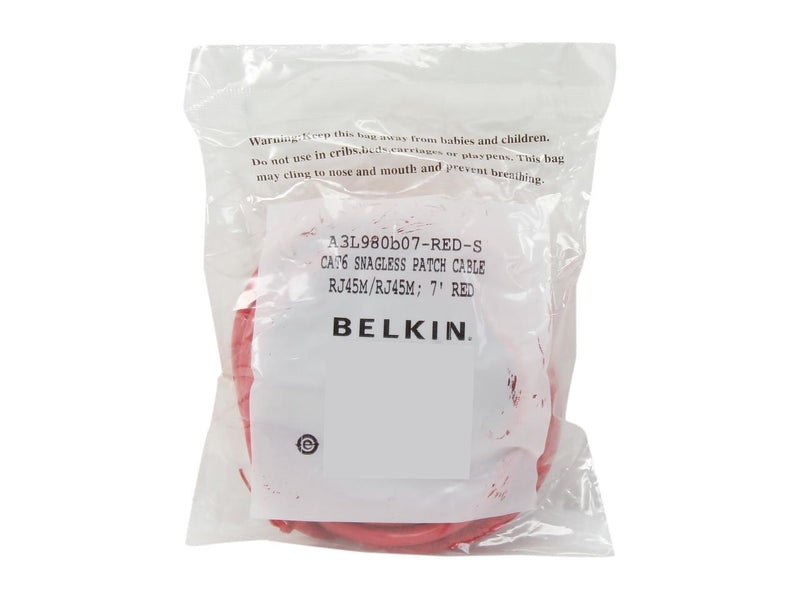 Belkin A3L980B07-RED-S 7 ft. Cat 6 Red Patch Cable CAT6 Snagless RJ-45M / RJ-45M