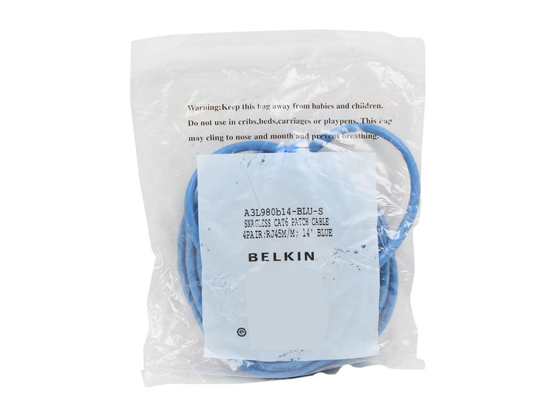 Belkin A3L980B14-BLU-S 14 ft. Cat 6 Blue Patch Cable Snagless RJ-45M / RJ-45M