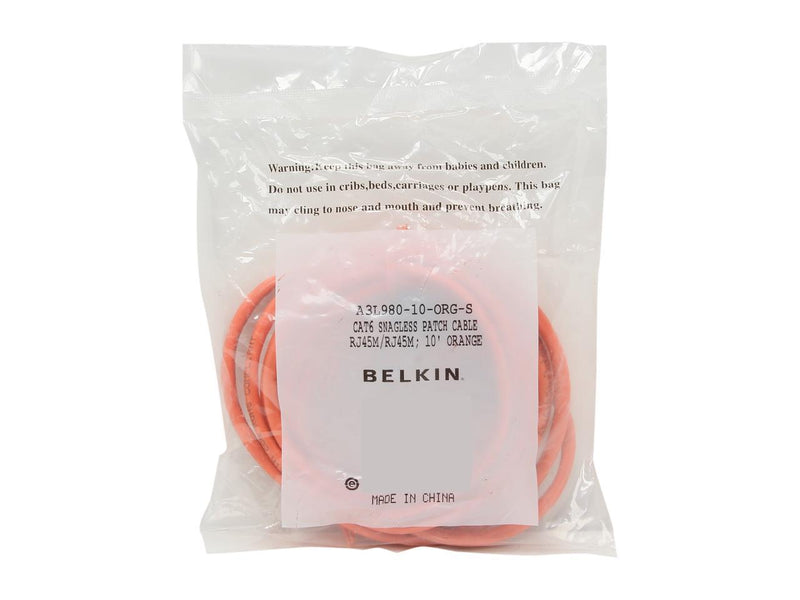 Belkin A3L980-10-ORG-S 10 ft. Cat 6 Orange UTP Patch Cable