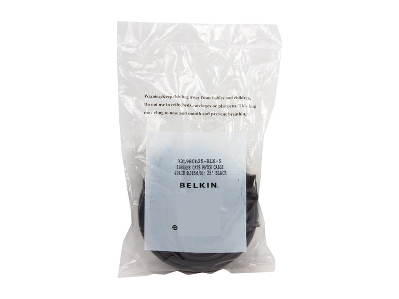 Belkin A3L980B25-BLK-S 25 ft. Cat 6 Black Snagless Patch Cable
