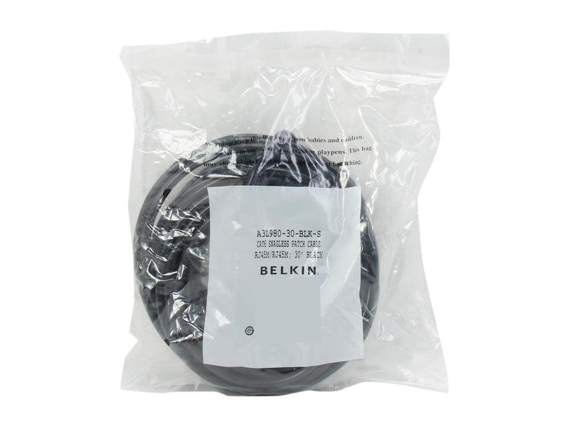 Belkin A3L980-30-BLK-S 30 ft. Cat 6 Black UTP Patch Cable