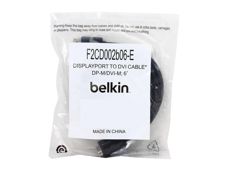Belkin F2CD002B06-E 6 ft. Black 1 x DisplayPort Male to 1 x DVI-D Male