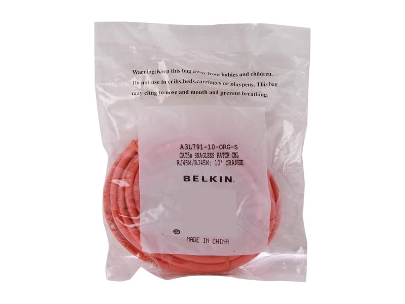 Belkin A3L791-10-ORG-S 10 ft. Cat 5E Orange Patch Cable