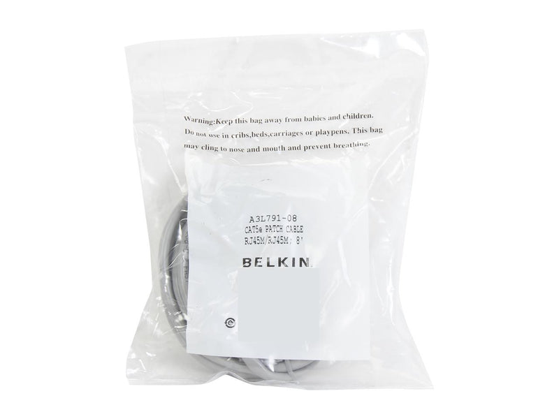 Belkin A3L791-08 8 ft. Cat 5E Gray Patch Cable