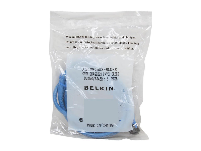 Belkin A3L980B03-BLU-S 3 ft. Cat 6 Blue UTP RJ45M/RJ45M Snagless  Patch Cable