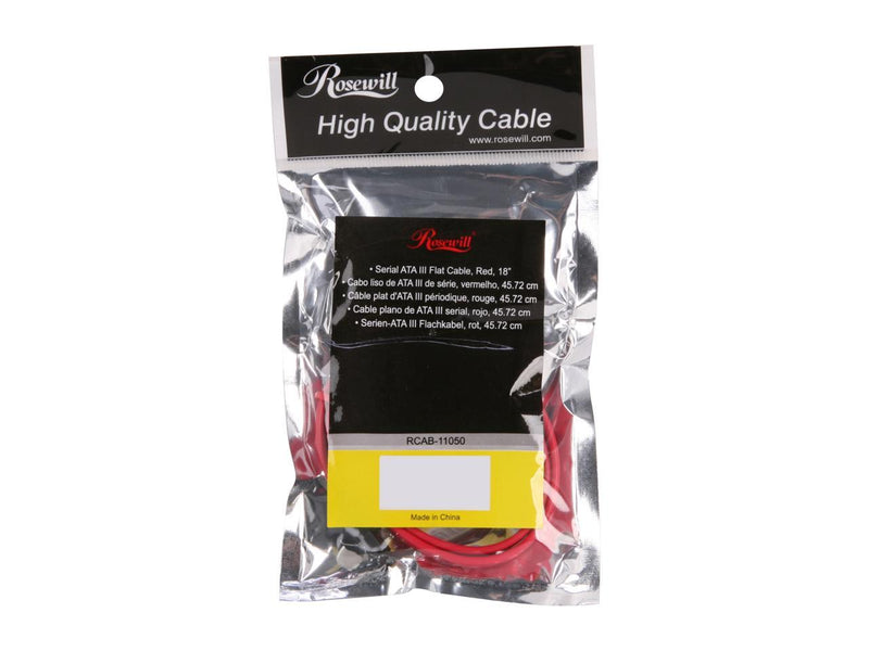 Rosewill RCAB-11050 - 18" Flat Red SATA III Cable with Locking Latch - Supports