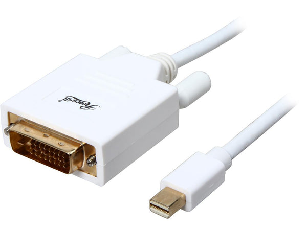 Mini DisplayPort to DVI Cable, White, 6 Feet Mini DP to DVI Cable with