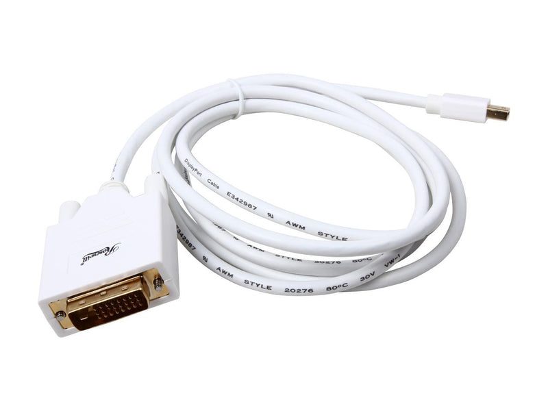 Mini DisplayPort to DVI Cable, White, 6 Feet Mini DP to DVI Cable with