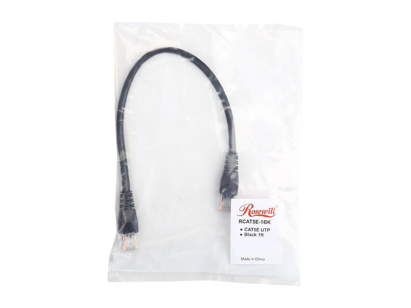 Rosewill RCAT5E-1BK 1 ft. Cat 5E Black 24AWG, Bare Stranded Copper 350MHZ UTP