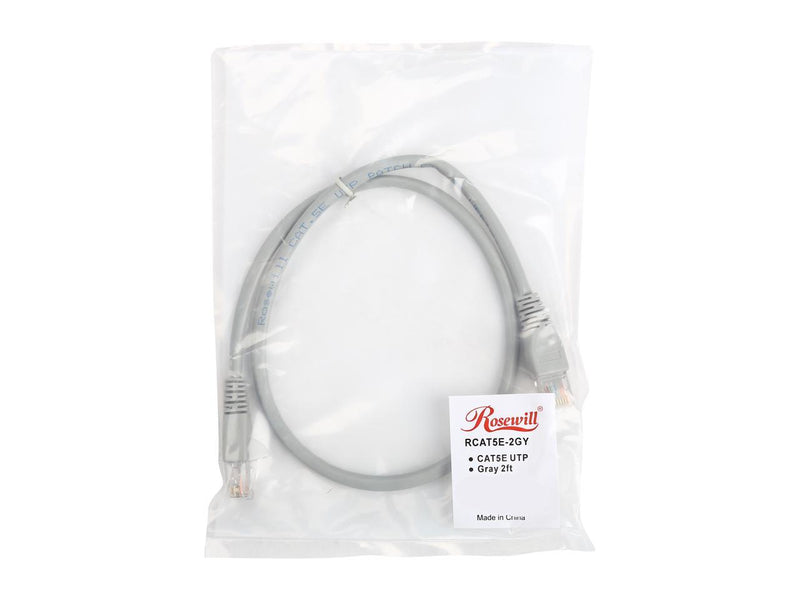 Rosewill RCAT5E-2GY 2 ft. Cat 5E Gray 24AWG, Bare Stranded Copper 350MHZ UTP