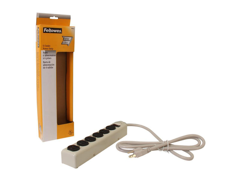 Fellowes 99027 6 Outlets Power Strip 6 ft. Cord Length
