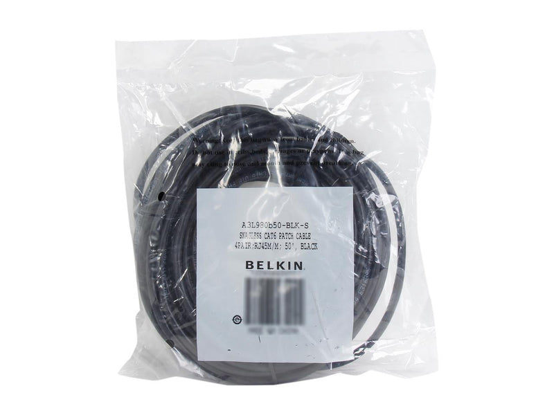 Belkin A3L980B50-BLK-S 50 ft. Cat 6 Black Cat. 6 Network Patch Cable