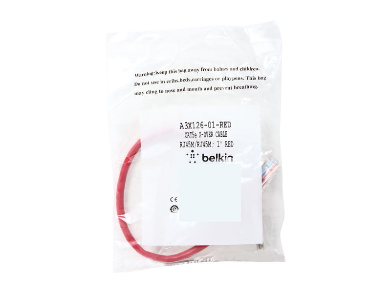 Belkin A3X126-01-RED 1 ft. Cat 5E (Crossover) Red Network Cable